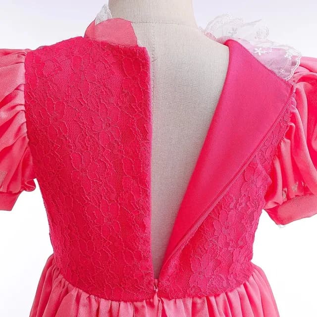 【橘魔法】桃紅蕾絲碧姬公主短袖洋裝(馬力歐 卡通 大童 女童 萬聖節服裝 角色扮演 兒童 童裝 現貨)