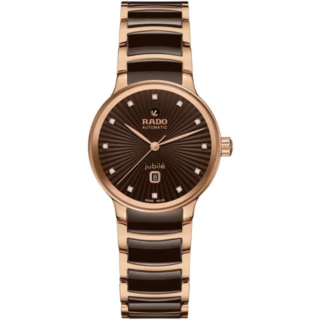 【Rado 雷達表 官方授權】Centrix 廣告款 晶萃真鑽陶瓷機械女錶-棕/30.5mm R03(R30019732)