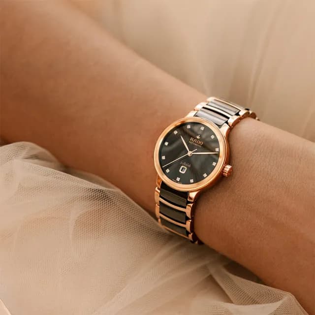 【Rado 雷達表 官方授權】Centrix 廣告款 晶萃真鑽陶瓷機械女錶-棕/30.5mm R03(R30019732)