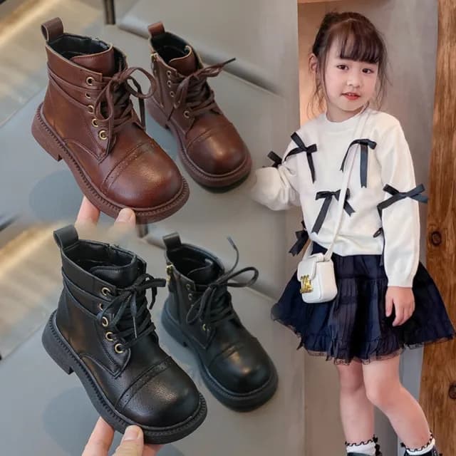 【橘魔法】率性拼接繞帶馬丁靴(皮靴 靴子 童鞋 鞋子 中性款 男童 女童 兒童 童裝)