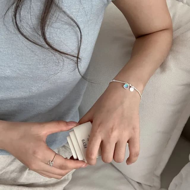 【Porabella】925純銀手鍊 愛心月光石圓牌手鍊 月光石手鍊 不規則手環 碎銀子手鍊 小眾設計 Bracelet