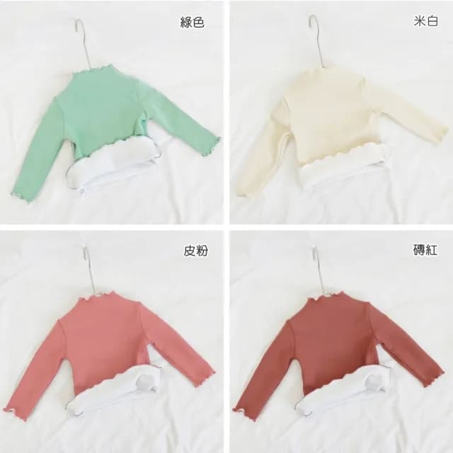 【橘魔法】多色碎花木耳邊細刷絨上衣(半高領 長袖上衣 打底衫 內搭衣 大童 童裝 兒童 女童 中童)