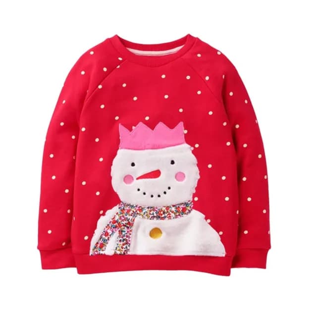 【橘魔法】點點雪人插肩毛圈棉長袖上衣(衛衣 薄長袖 聖誕服裝 聖誕節 耶誕節 大紅 過年 女童 兒童 童裝)