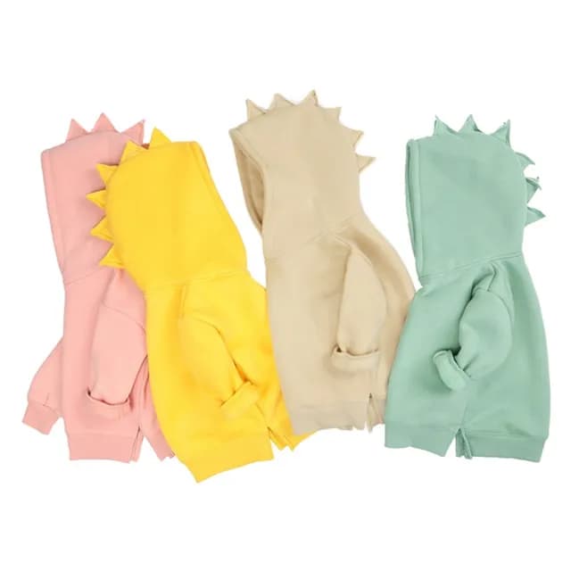 【橘魔法】恐龍刺角造型棉絨素面連帽上衣(長袖上衣 帽T 中性款 男童 女童 童裝 兒童 中童 小童 保暖)