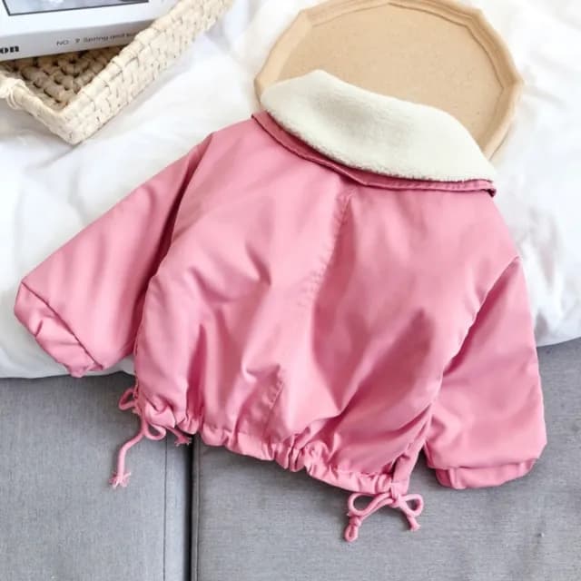 【橘魔法】粉色翻領毛絨長袖外套(風衣 外套 女童 兒童 童裝)