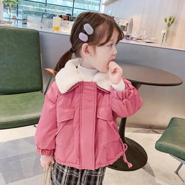 【橘魔法】粉色翻領毛絨長袖外套(風衣 外套 女童 兒童 童裝)