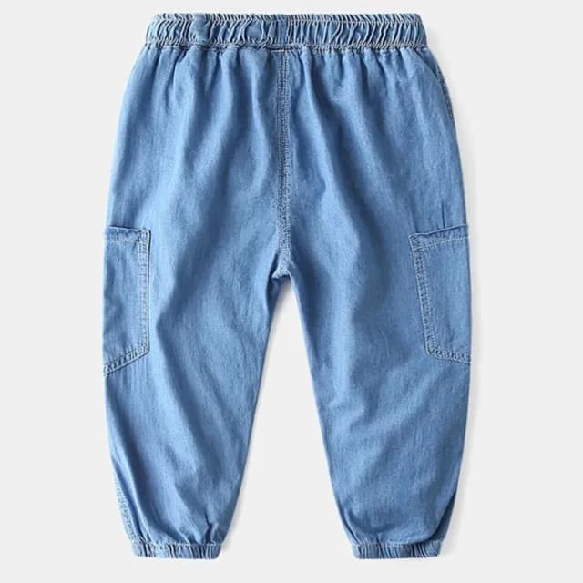 【橘魔法】側邊口袋天絲棉薄款牛仔褲(防蚊褲 薄長褲 空調褲 長褲 褲子 縮口褲 男童 兒童 童裝)