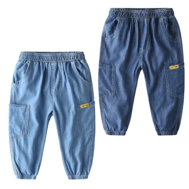 【橘魔法】側邊口袋天絲棉薄款牛仔褲(防蚊褲 薄長褲 空調褲 長褲 褲子 縮口褲 男童 兒童 童裝)