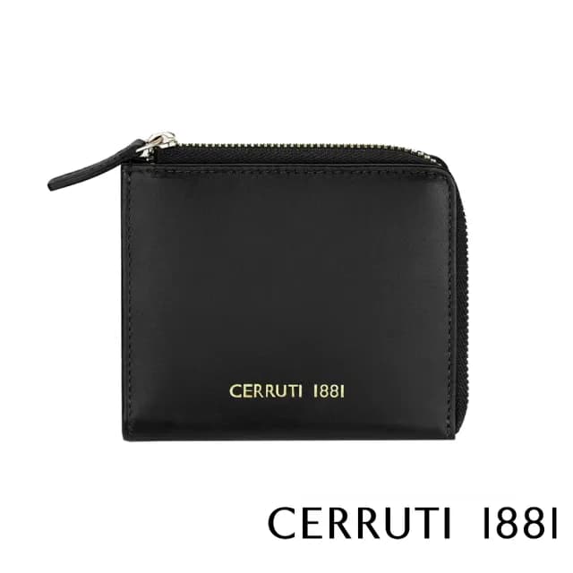 【Cerruti 1881】限量2折 義大利原裝進口 頂級小牛皮女用零錢包 6163M 全新專櫃展示品(黑色 贈禮盒提袋)