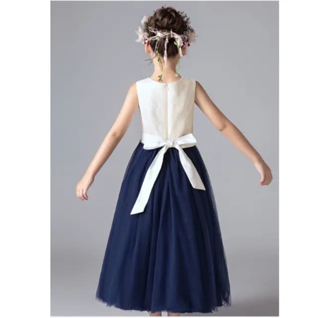 【橘魔法】刺繡珍珠蕾絲拼接深藍長裙禮服(花童 畢業 澎澎裙 全家福 婚禮 紗裙 女童 童裝)