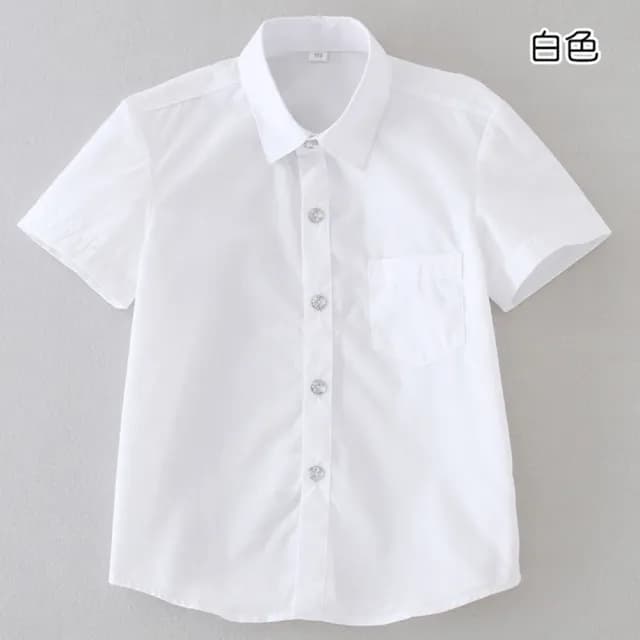 【橘魔法】短袖 直條紋 純白水鑽扣短袖襯衫(攝影 表演服 短袖上衣 童裝 男童 大童 花童 兒童)