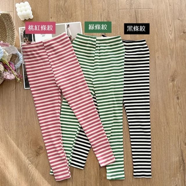 【橘魔法】重色條紋羅紋內搭褲(大童 長褲 褲子 貼身褲 合身褲 女童 童裝 兒童)