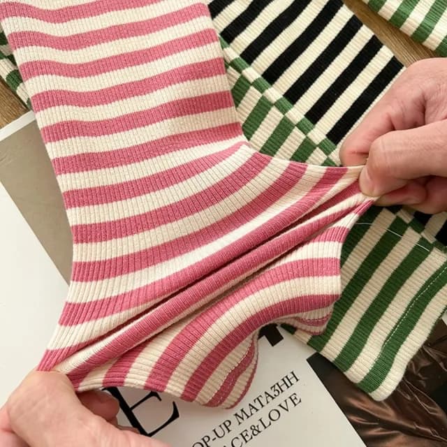 【橘魔法】重色條紋羅紋內搭褲(大童 長褲 褲子 貼身褲 合身褲 女童 童裝 兒童)