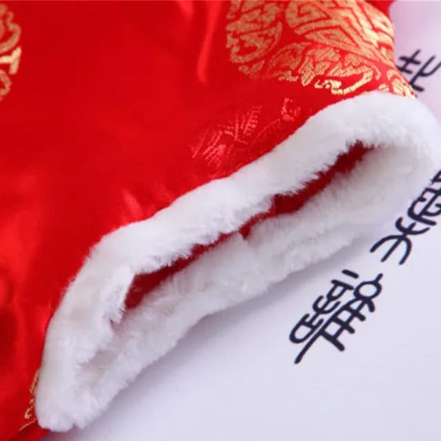 【橘魔法】新年毛毛領刺繡龍鳳背心(新年 過年 喜宴 大紅 背心 中國風 唐裝 旗袍背心 男童 女童 兒童 童裝)