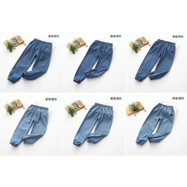 【橘魔法】輕薄水洗刺繡牛仔褲(縮口長褲 防蚊褲 大童 長褲 沙灘褲 空調褲 男童 女童 兒童 童裝)