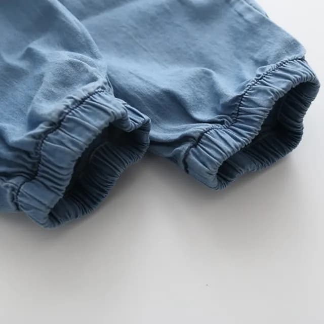 【橘魔法】輕薄水洗刺繡牛仔褲(縮口長褲 防蚊褲 大童 長褲 沙灘褲 空調褲 男童 女童 兒童 童裝)