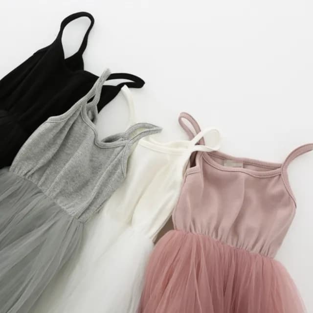 【橘魔法】純色細肩帶澎澎紗裙洋裝(襯裙 內搭 防走光 連衣裙 連身裙 連身洋裝 童裝 兒童 花童 女童)