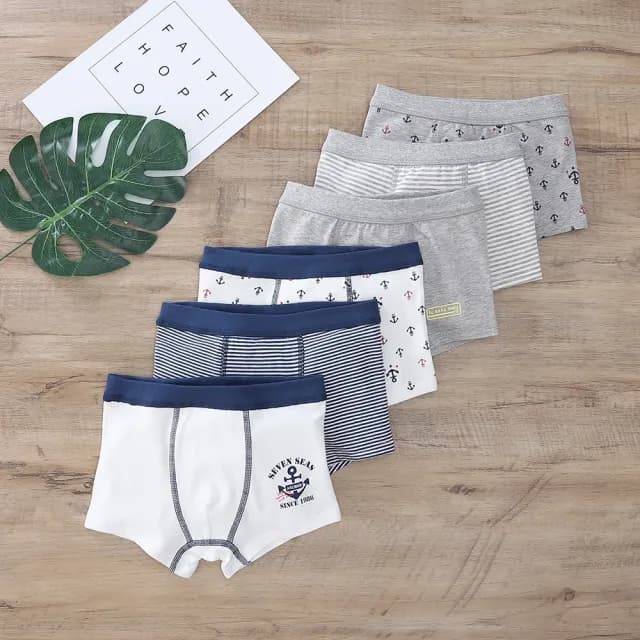 【橘魔法】(3件一組)大童 海軍風船錨條紋 無骨接縫透氣內褲(居家 四角褲 平角內褲 童裝 兒童 男童)