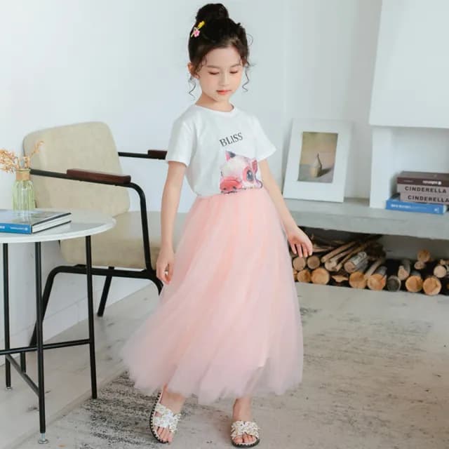 【橘魔法】森林系中長澎澎紗裙(裙子 半身裙 澎澎裙 中長紗裙 表演 禮服 大童 女童 兒童 童裝)