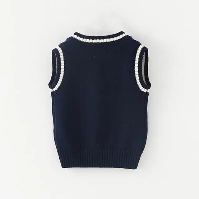 【橘魔法】撞色線條大V針織背心(毛衣 外搭 內搭 大童 中性款 男童 女童 兒童 童裝)