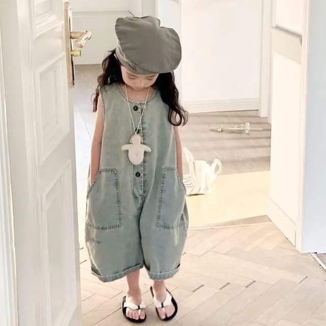 【橘魔法】復古淺刷白牛仔背帶褲(褲子 牛仔褲 背帶褲 男童 女童 中性款 童裝 兒童)