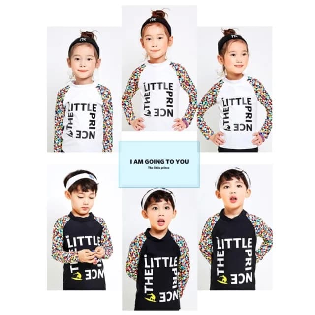 【橘魔法】幾何插肩防曬長袖泳裝+長褲(2件式 水母衣 兒童泳衣 潛水 玩水褲 防曬 男童 女童 童裝 兒童)