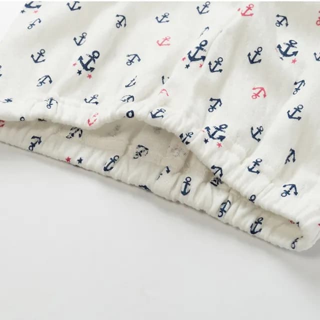 【橘魔法】(3件1組)條紋船錨雙層緹花 套裝(長袖上衣 褲子 內衣 長褲 居家服 男童 兒童 衛生衣 童裝)