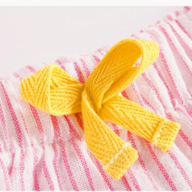 【橘魔法】草莓刺繡小飛袖上衣+粉條紋屁屁褲 套裝(短袖上衣 棉T 褲子 短褲 兒童 女童 童裝)