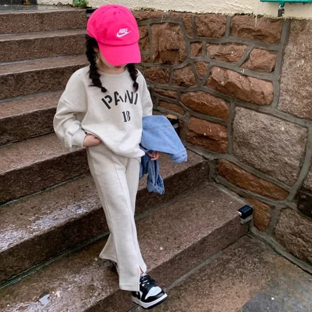 【橘魔法】花色字母棉絨長袖套裝(褲子 長褲 厚長褲 衛衣 兒童 女童 童裝)