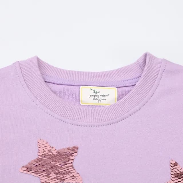 【橘魔法】翻轉亮片星星長袖長版上衣(娃娃衫 長袖上衣 薄長袖 女童 兒童 童裝)