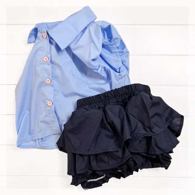 【橘魔法】知性都會荷葉蛋糕褲裙套裝(無袖襯衫 褲裙 短褲 褲子 女童 兒童 中童 童裝)