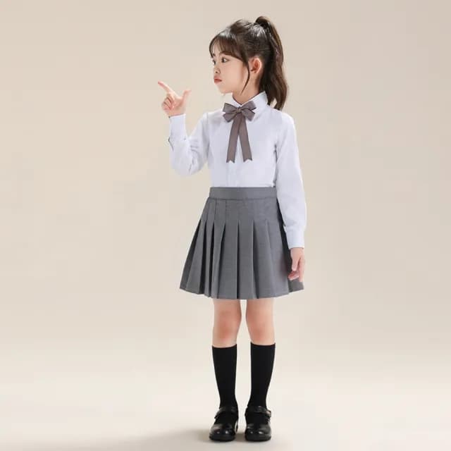 【橘魔法】女童細斜紋純白長袖襯衫(長袖上衣 大童 白襯衫 花童 表演服裝 攝影 鋼琴 表演 童裝 兒童 女童)