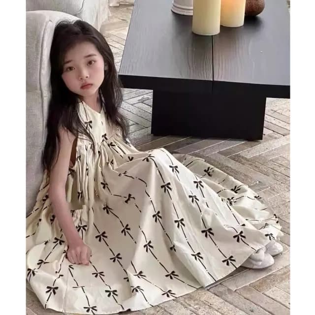 【橘魔法】日系奶油蝴蝶結背心裙(無袖洋裝 連衣裙 連身裙 裙子 兒童 女童 童裝)