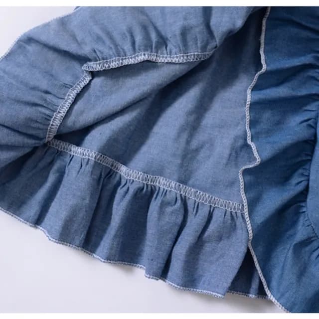 【橘魔法】露肩棉紗牛仔荷葉長裙(三件式 套裝 3件式 半身裙 裙子 露肩上衣 無袖上衣 女童 童裝 兒童)