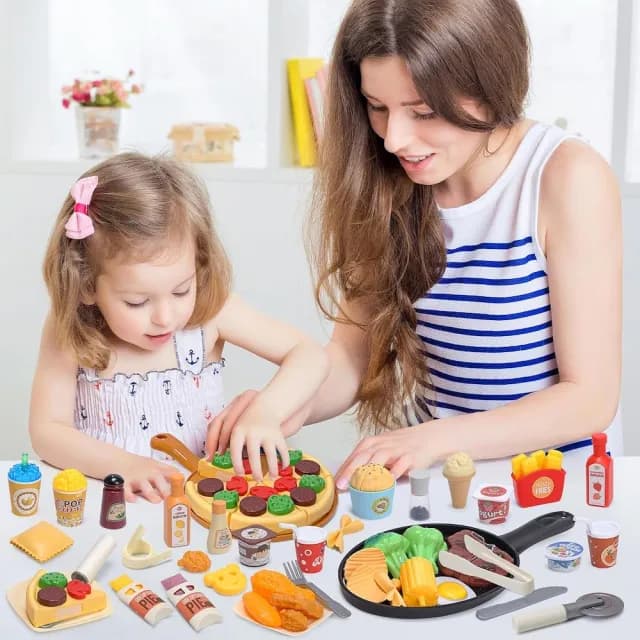 【CuteStone】兒童仿真料理美食玩具組|披薩漢堡甜點全餐(生日玩具 女孩玩具 廚房玩具組 兒童益智玩具)