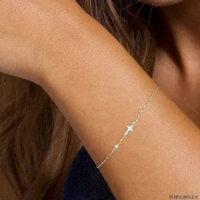 【Porabella】S925純銀十字架手鍊|單鑽微鑲鋯石|小巧簡約設計|生日紀念禮物推薦|Cross bracelet