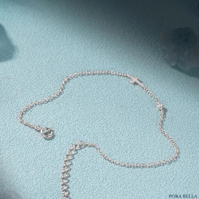 【Porabella】S925純銀十字架手鍊|單鑽微鑲鋯石|小巧簡約設計|生日紀念禮物推薦|Cross bracelet