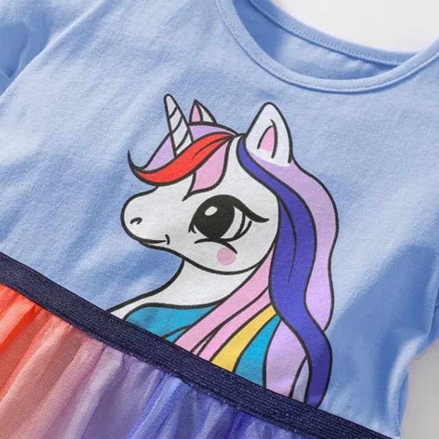 【橘魔法】七彩漸層獨角獸短袖紗裙洋裝(短袖洋裝 兒童 連身洋裝 連身裙 連衣裙 女童 童裝)