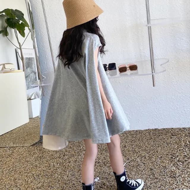 【橘魔法】素面斗篷傘擺上衣(長版上衣 背心洋裝 背心裙 連身裙 連衣裙 女童 兒童 童裝)