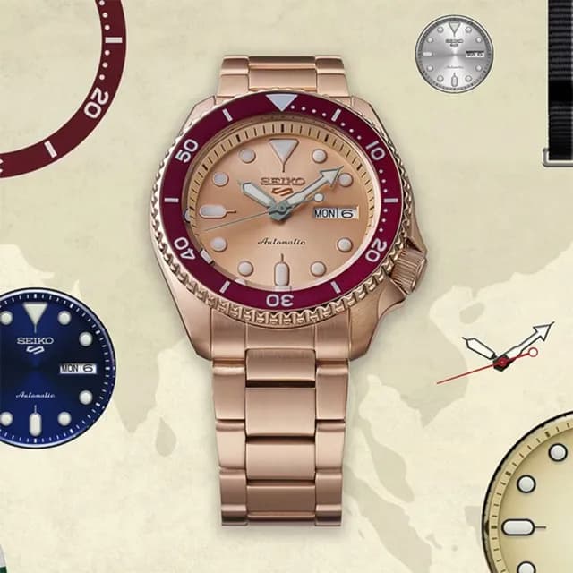 【SEIKO 精工】5 Sports 55周年限量 玫瑰紅金 機械錶 禮物 送禮 推薦(SRPK08K1/4R36-15B0K)