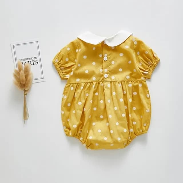 【橘魔法】小圓翻領點點短袖包屁衣(爬服 連身衣 童裝 小童 女童 兒童)