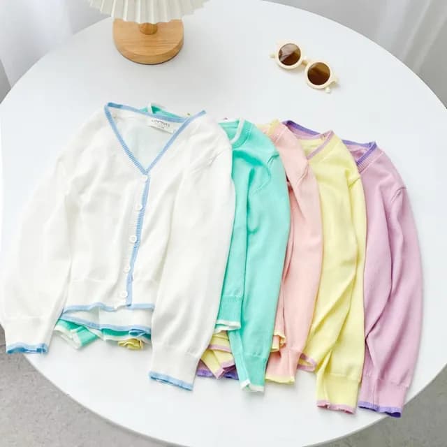 【橘魔法】撞色滾邊針織外套(長袖外套 開衫 薄外套 秋裝 女童 男童 中性款 童裝 兒童)