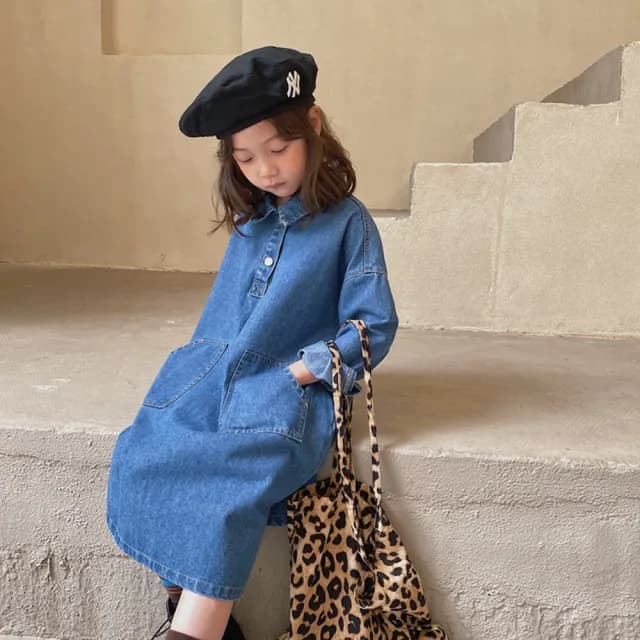 【橘魔法】長版牛仔襯衫連身裙(連衣裙 連身裙 牛仔裙 童裝 中童 女童 兒童)