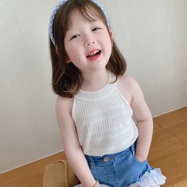 【橘魔法】透氣洞洞削肩背心(針織 上衣 小可愛 女童 童裝 兒童 中童)