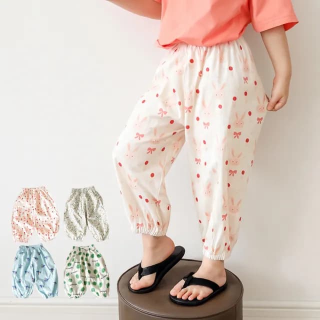 【橘魔法】卡通滿印花色棉薄縮口褲(束口褲 防蚊褲 薄長褲 褲子 中性款 女童 男童 大童 兒童 童裝)