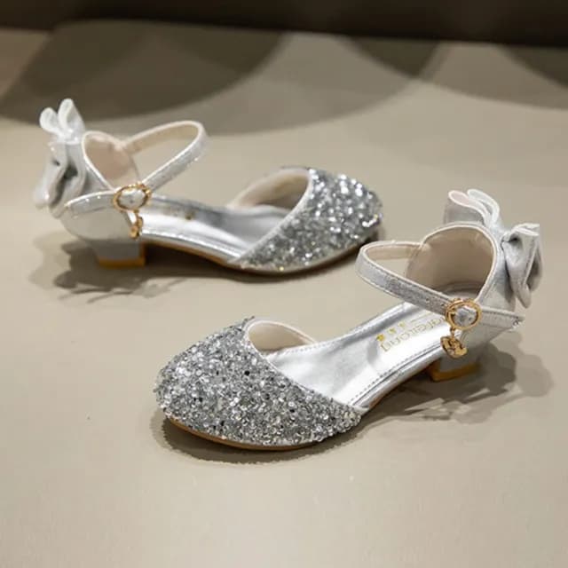 【橘魔法】閃鑽亮片腳跟蝴蝶結高跟涼鞋(高跟鞋 低跟鞋 鞋子 公主鞋 女童 婚禮 禮服表演 花童 童裝)