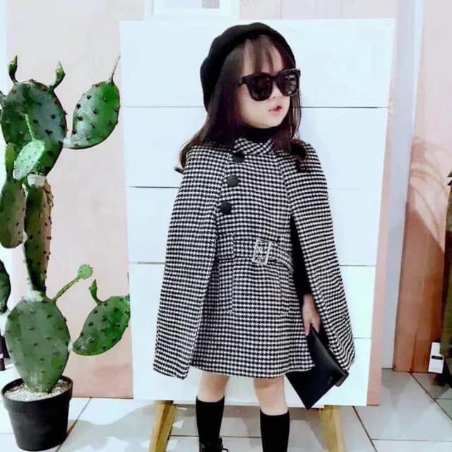 【橘魔法】名媛時尚小格子斗篷披肩(斗篷 披風 外套 兒童 童裝 女童)