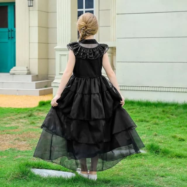 【橘魔法】兒童黑紗公主禮服裙(萬聖節服裝 蛋糕裙 長洋裝 無袖洋裝 禮服 星期三 角色扮演 女童 兒童 童裝)