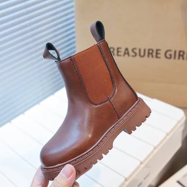 【橘魔法】兒童素面切爾西短靴(皮靴 靴子 童鞋 鞋子 中性款 男童 女童 兒童 童裝)