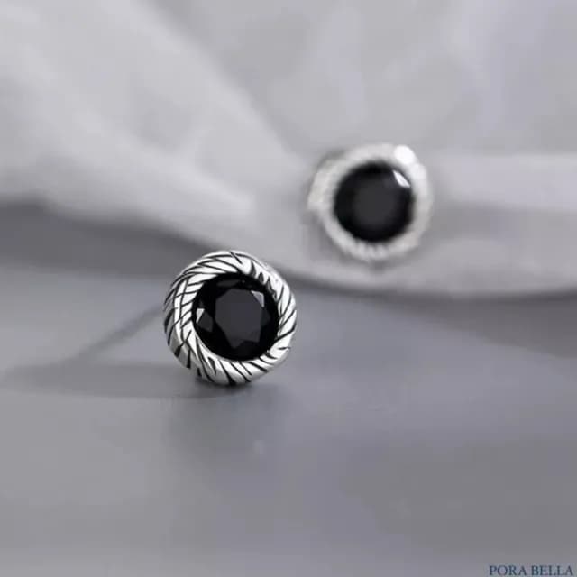 【Porabella】S925純銀黑鋯石耳釘|幾何型 中性黑洞耳針 告白生日情人節禮物推薦 | 附贈精美包裝